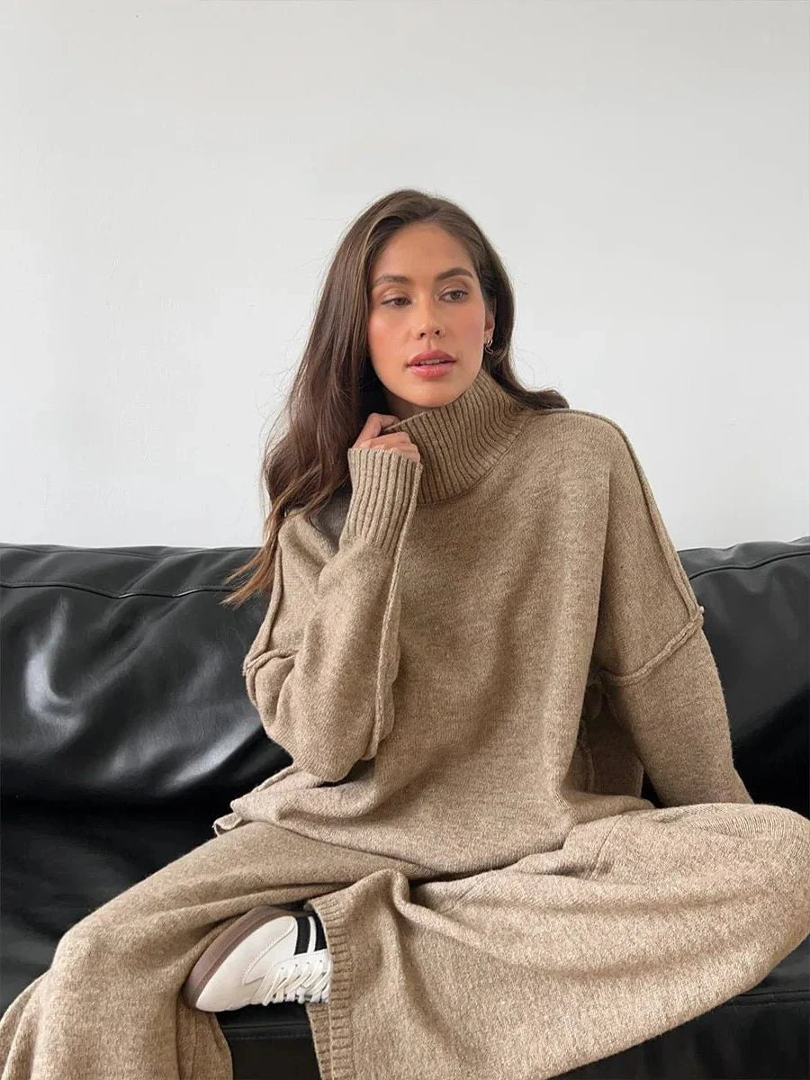 Women's Oversized Knit Set with Roll Neck Sweater and Wide Leg Trousers 3