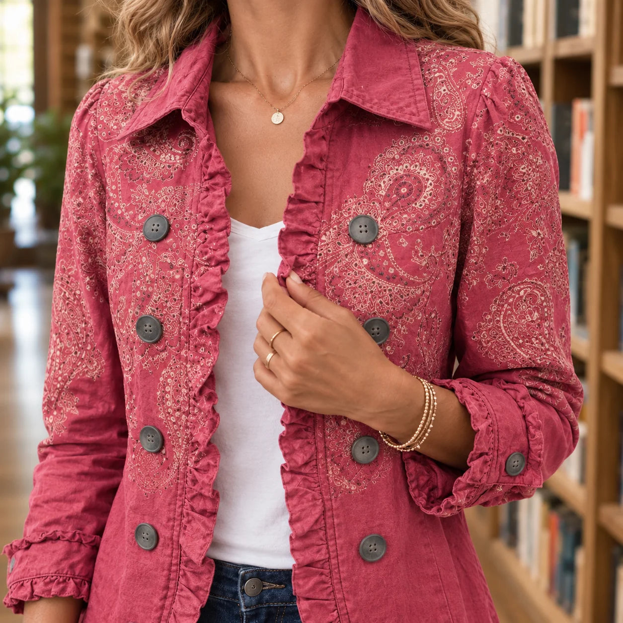 Women's Paisley Print Button-Front Woven Jacket 1