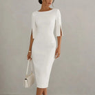 Women's Pencil Midi Dress with Pearl-Trimmed Sleeves 0