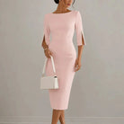 Women's Pencil Midi Dress with Pearl-Trimmed Sleeves 10