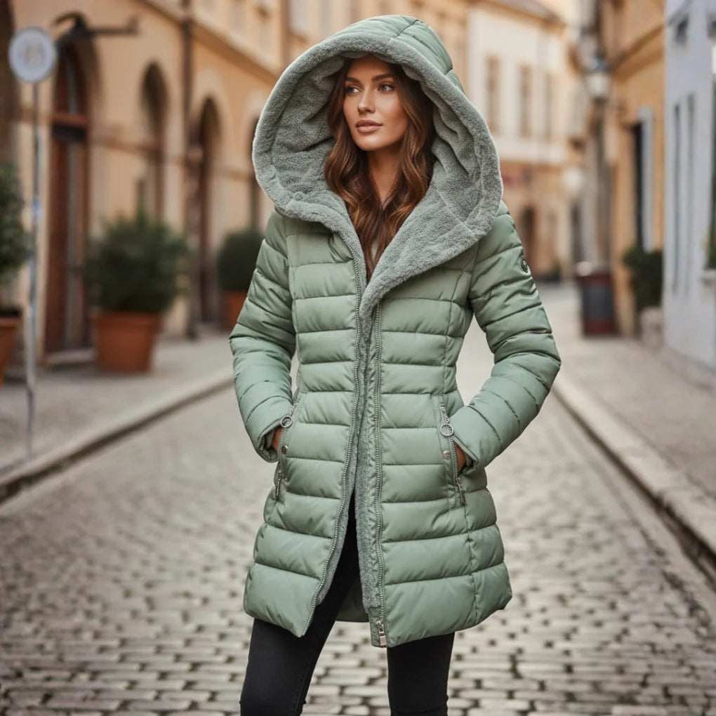 Women's Quilted Hooded Puffer Jacket with Insulated Mid-Thigh Design 2