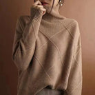 Women's Relaxed Fit Argyle Knit Turtleneck Sweater 11