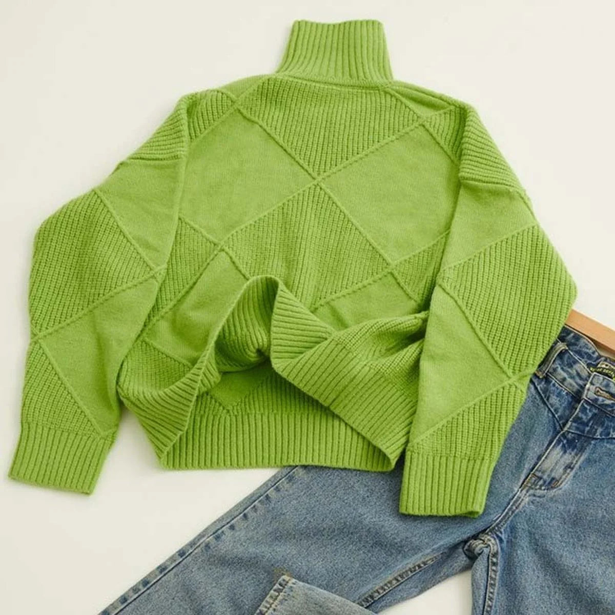 Women's Relaxed Fit Argyle Knit Turtleneck Sweater 3