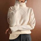 Women's Relaxed Fit Argyle Knit Turtleneck Sweater 7