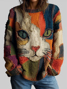 Women's Relaxed Fit Artistic Cat Print Casual Top 0