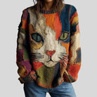 Women's Relaxed Fit Artistic Cat Print Casual Top 1