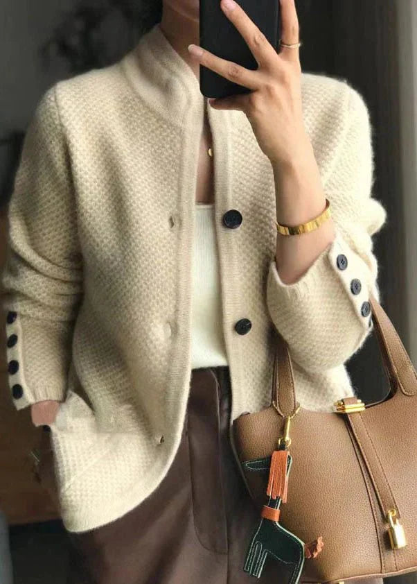 Women's Ribbed Button-Down Cardigan with Stand Collar 0