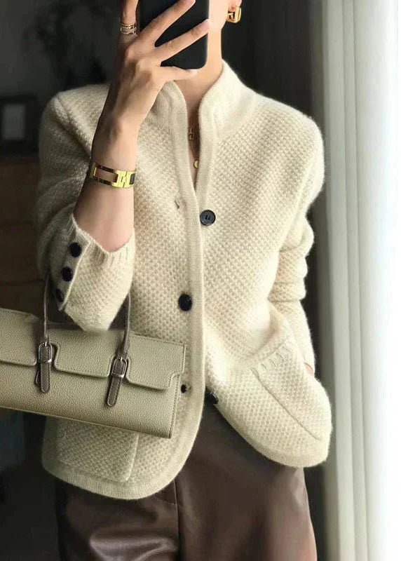 Women's Ribbed Button-Down Cardigan with Stand Collar 1
