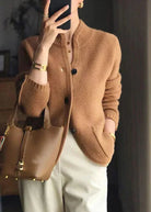 women's Ribbed Button-Down Cardigan with Stand Collar 3