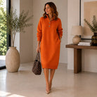 Women's Ribbed Knit Button Collar Midi Sweater Dress with Side Pockets 5