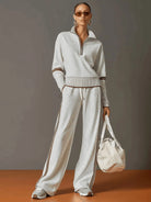 Women's Ribbed Knit Half-Zip Pullover and Wide-Leg Pant Loungewear Set 1