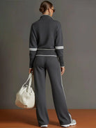 Women's Ribbed Knit Half-Zip Pullover and Wide-Leg Pant Loungewear Set 6