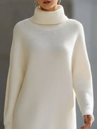Women's Ribbed Knit Turtleneck Sweater Dress with Relaxed Fit 1