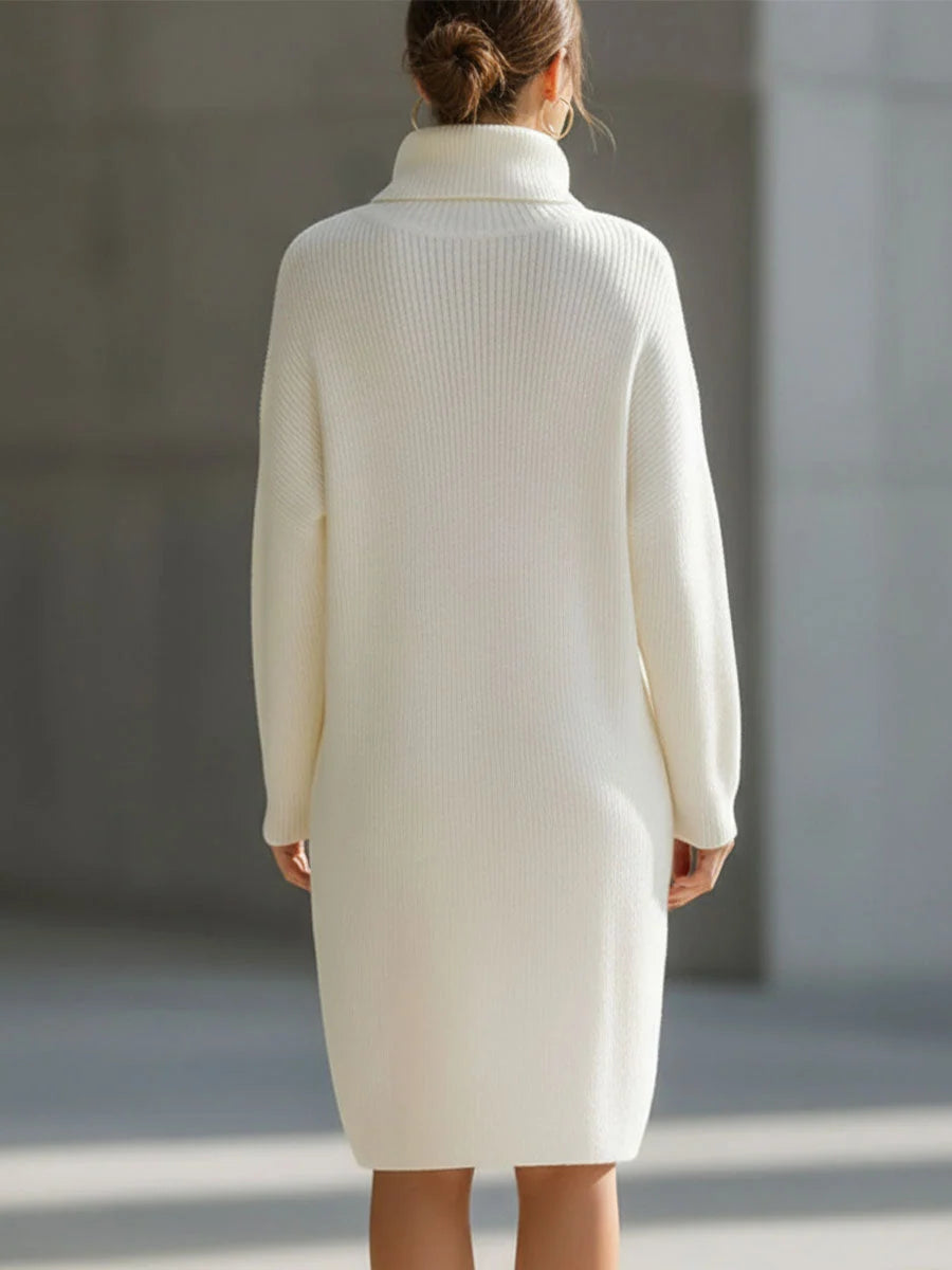 Women's Ribbed Knit Turtleneck Sweater Dress with Relaxed Fit 3