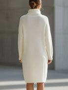 Women's Ribbed Knit Turtleneck Sweater Dress with Relaxed Fit 3