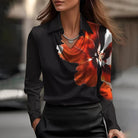 Women's Satin Blouse with Draped Neckline and Long Sleeves 8