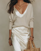 Women's Satin Midi Skirt and Knit Jumper Set - Plus Size Available 0