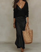 Women's Satin Midi Skirt and Knit Jumper Set - Plus Size Available 1