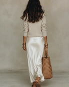 Women's Satin Midi Skirt and Knit Jumper Set - Plus Size Available 8