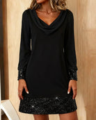 Women's Sequin Mini Dress with Cowl Neck and Long Sleeves 1