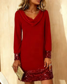 Women's Sequin Mini Dress with Cowl Neck and Long Sleeves 7