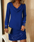 Women's Sequin Mini Dress with Cowl Neck and Long Sleeves 8