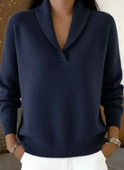 Women's Shawl Collar V-Neck Relaxed Fit Sweater 7
