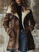 Women's Sherpa-Lined Leather Jacket with Faux Fur Collar 0