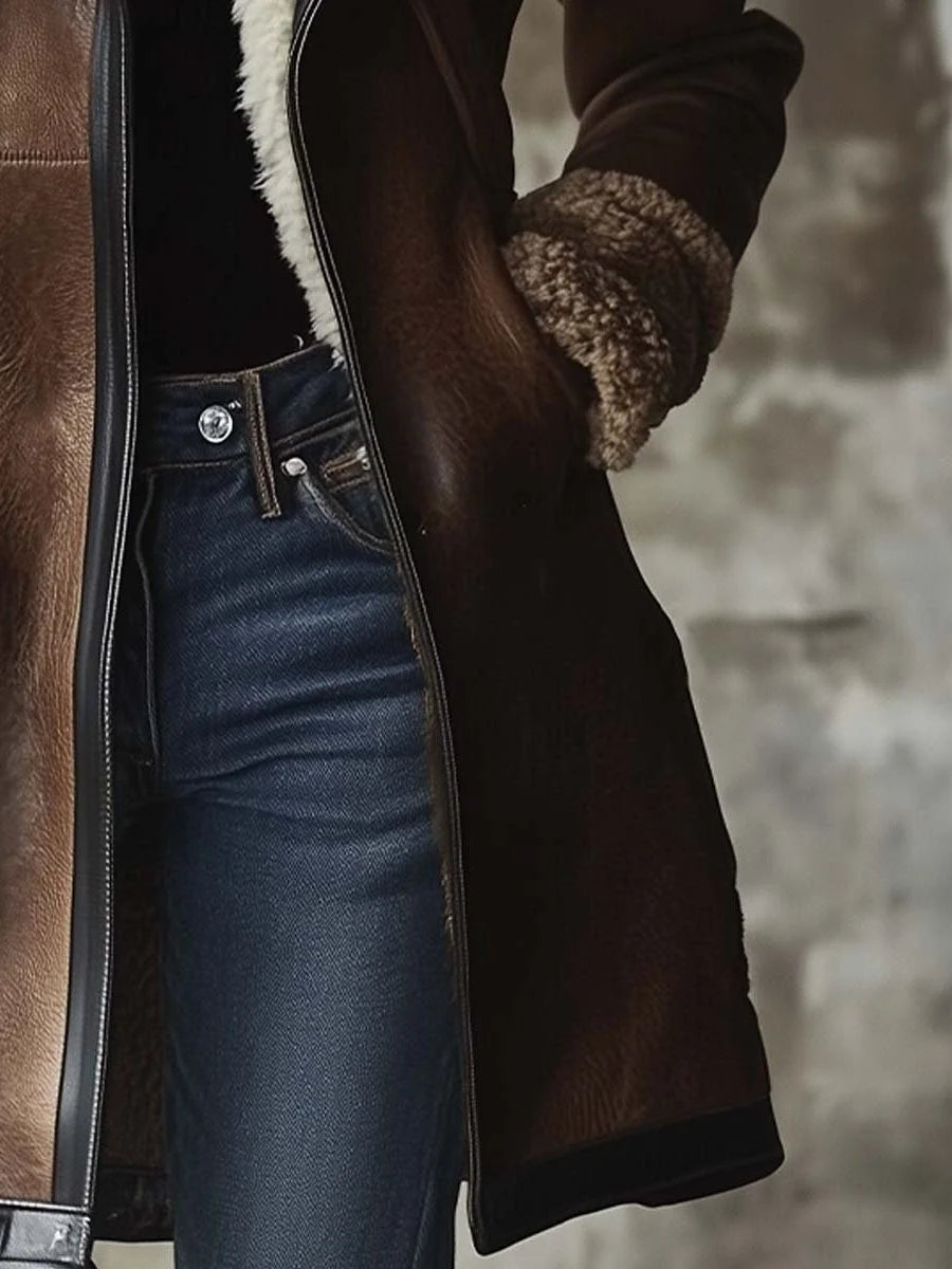 Women's Sherpa-Lined Leather Jacket with Faux Fur Collar 2