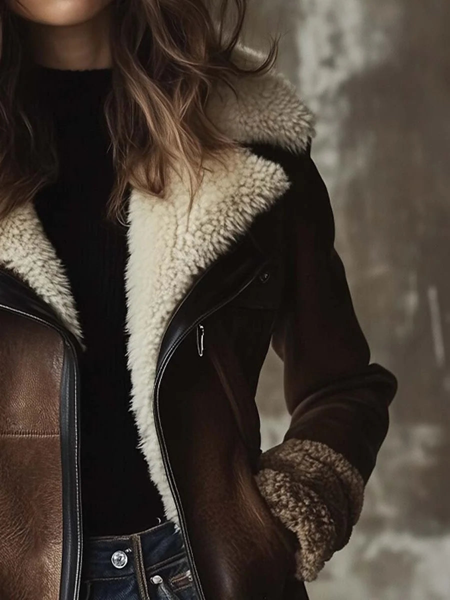 Women's Sherpa-Lined Leather Jacket with Faux Fur Collar 4