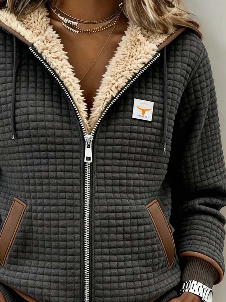 Women's Sherpa-Lined Quilted Zip-Up Hooded Jacket 1