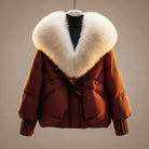 Women's Short Coat with Oversized Faux Fur Collar and Puffed Body 0
