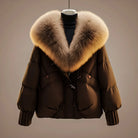 Women's Short Coat with Oversized Faux Fur Collar and Puffed Body 3