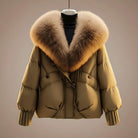 Women's Short Coat with Oversized Faux Fur Collar and Puffed Body 4