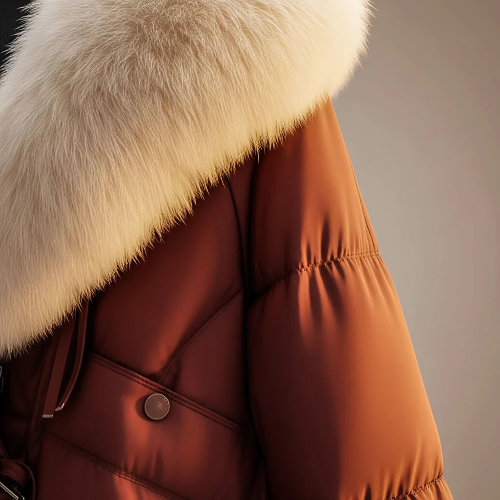 Women's Short Coat with Oversized Faux Fur Collar and Puffed Body 5