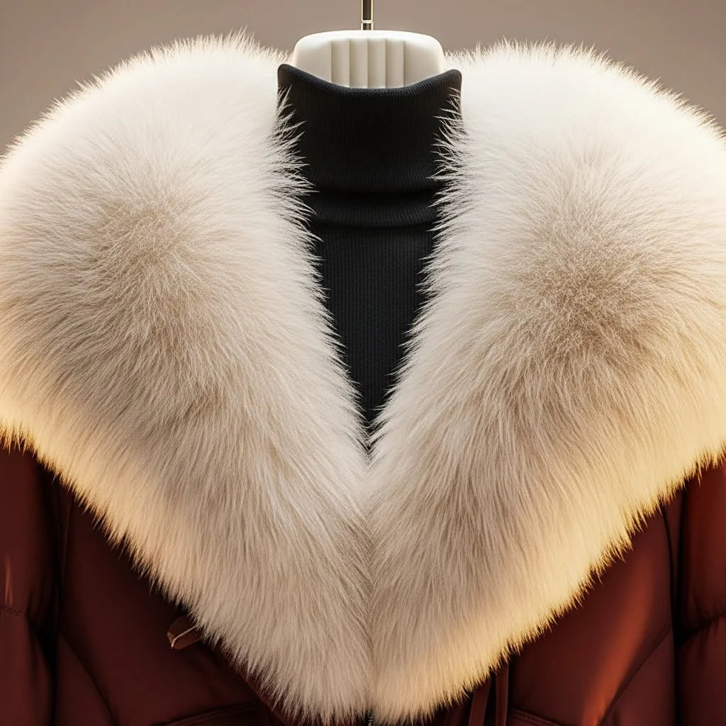 Women's Short Coat with Oversized Faux Fur Collar and Puffed Body 6
