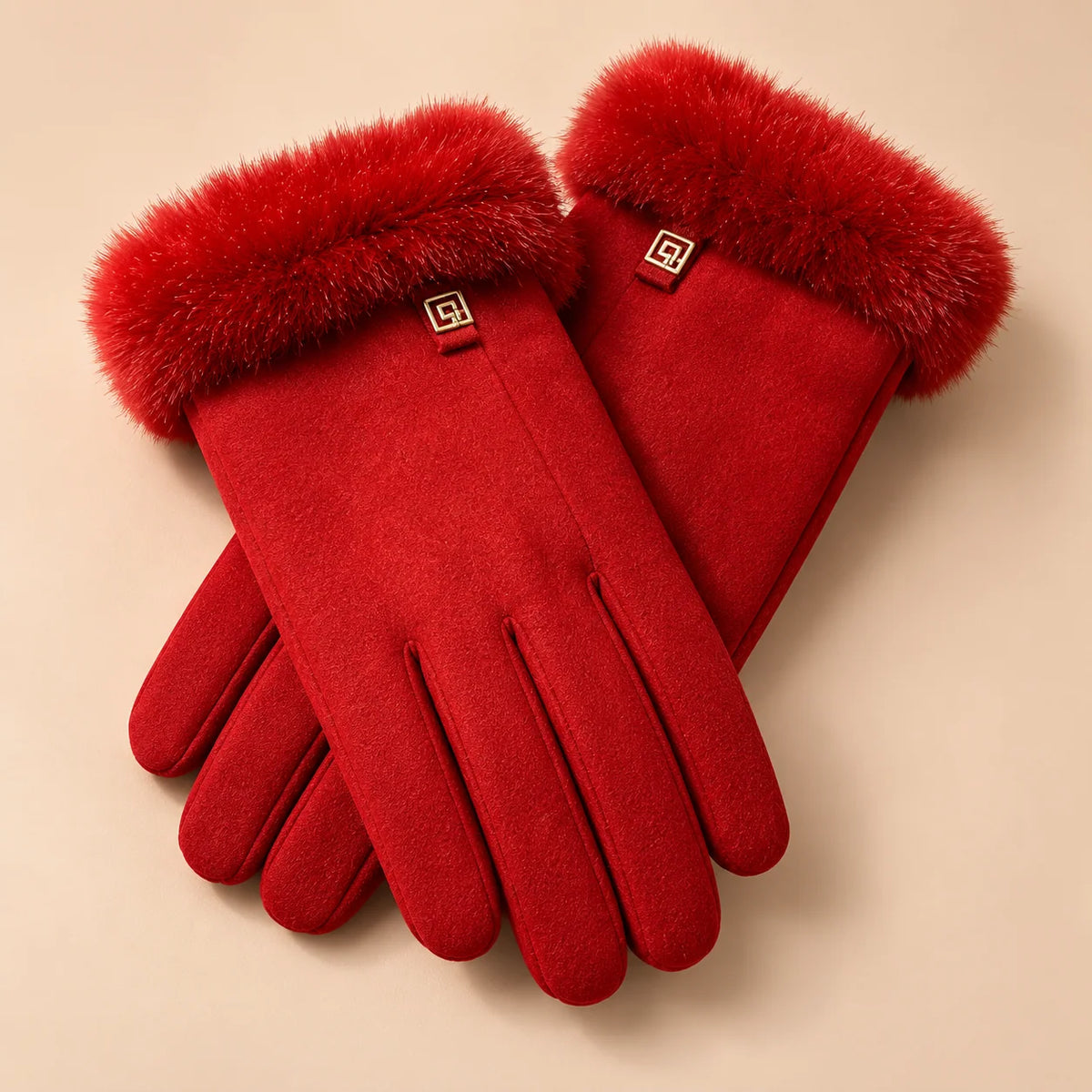 Women's Suede-Look Faux-Fur Cuff Winter Gloves 0