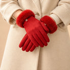 Women's Suede-Look Faux-Fur Cuff Winter Gloves 1
