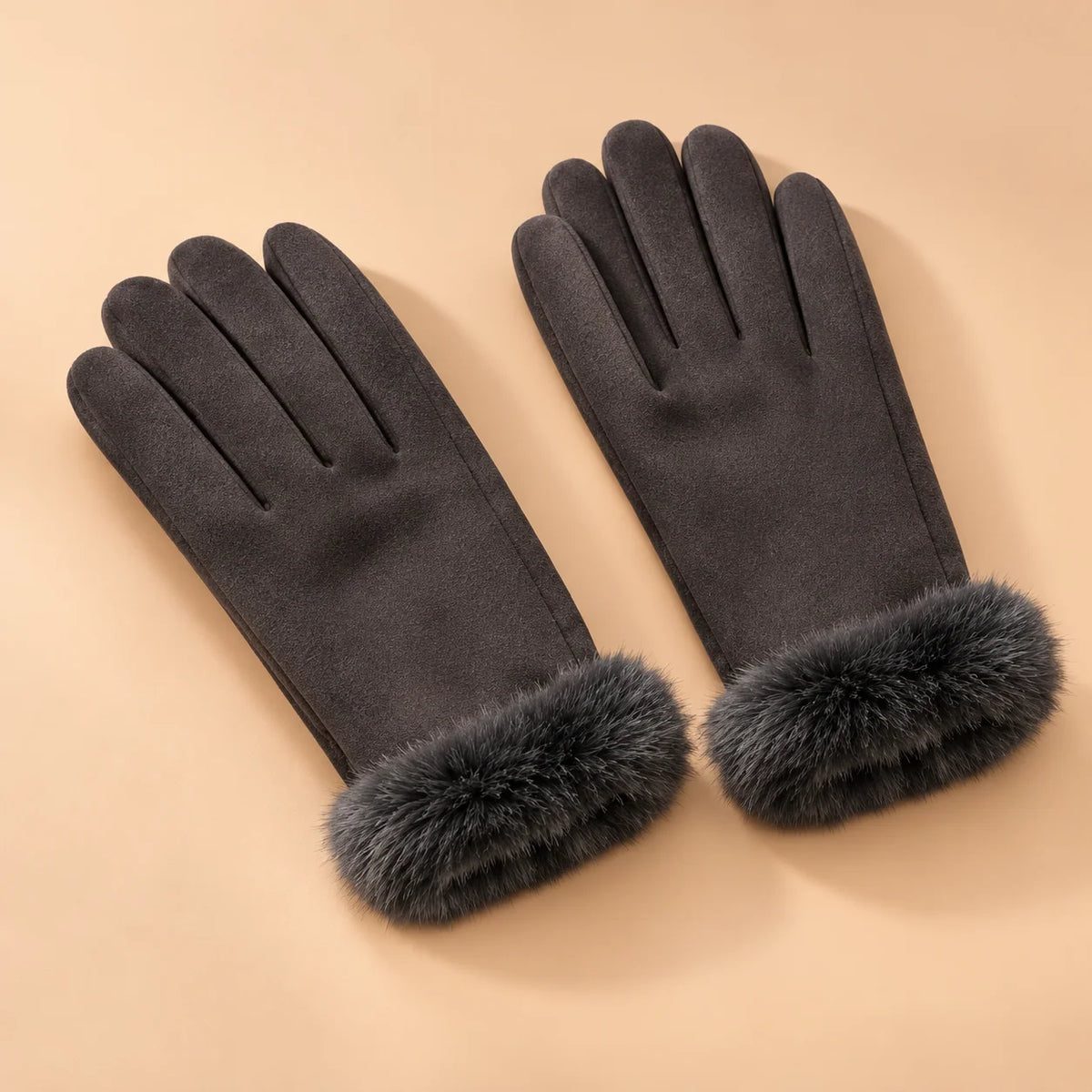 Women's Suede-Look Faux-Fur Cuff Winter Gloves 10