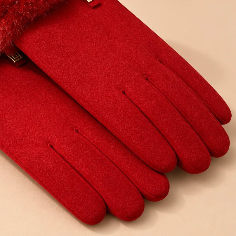 Women's Suede-Look Faux-Fur Cuff Winter Gloves 3