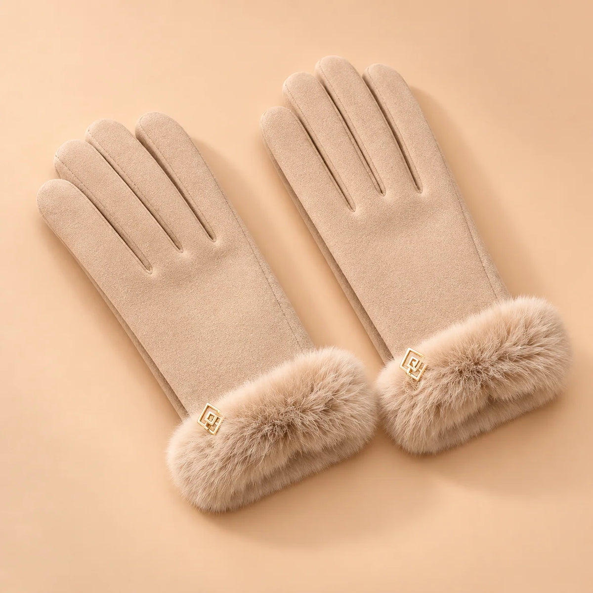 Women's Suede-Look Faux-Fur Cuff Winter Gloves 4