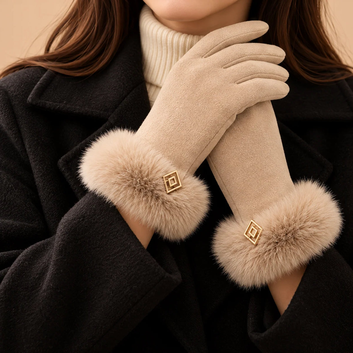 Women's Suede-Look Faux-Fur Cuff Winter Gloves 5