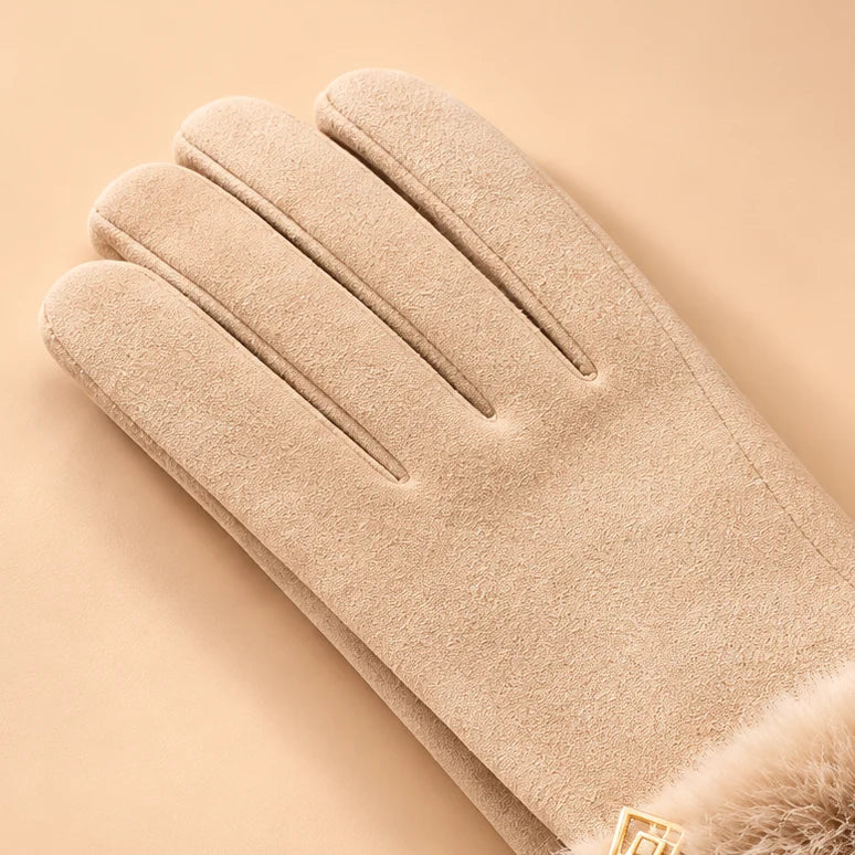 Women's Suede-Look Faux-Fur Cuff Winter Gloves 7