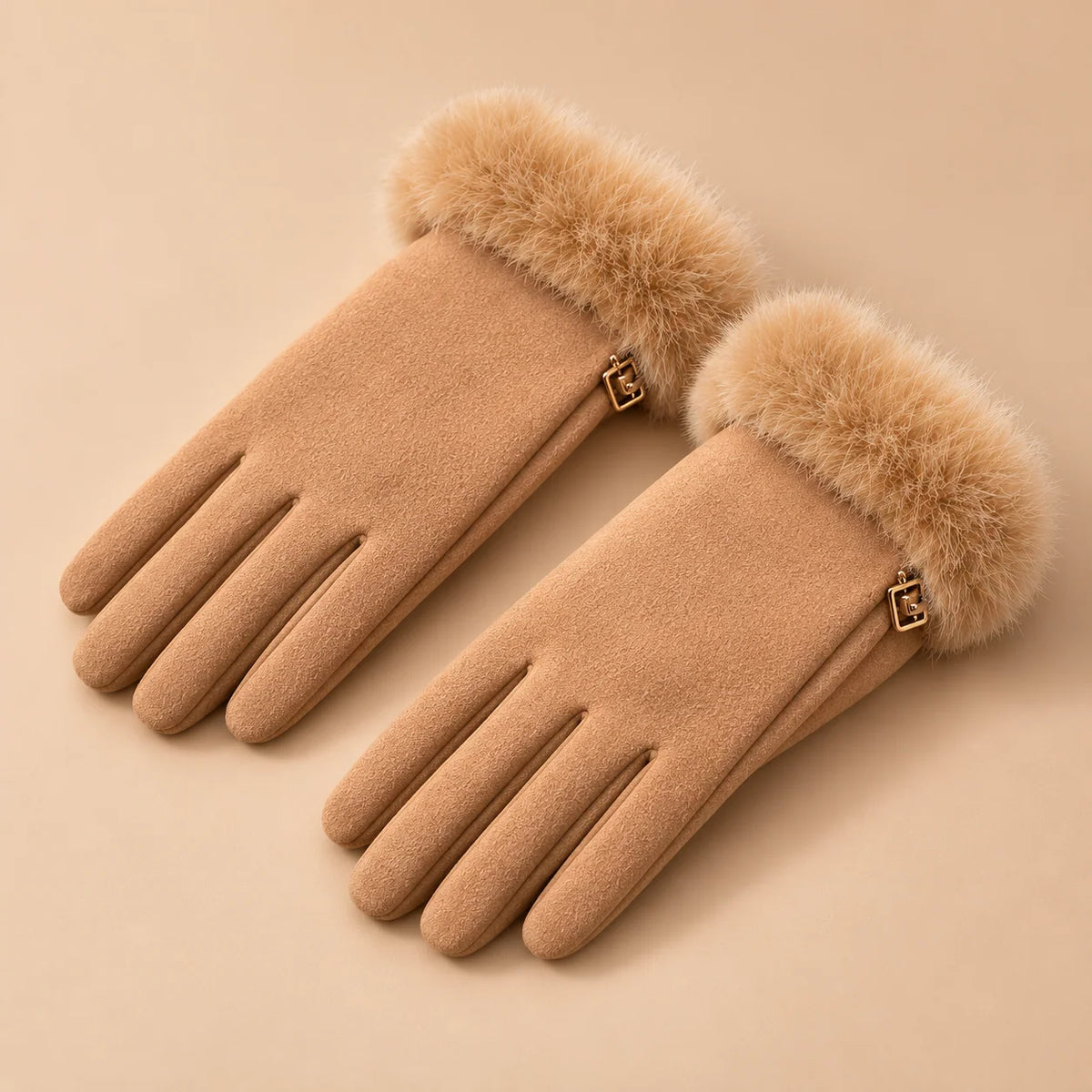 Women's Suede-Look Faux-Fur Cuff Winter Gloves 8
