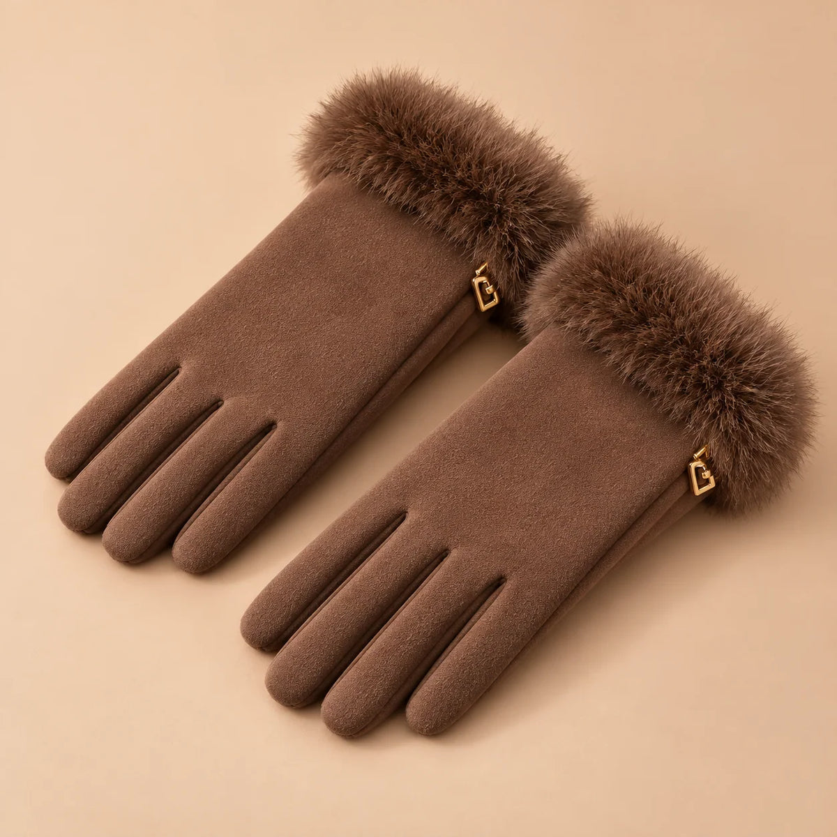 Women's Suede-Look Faux-Fur Cuff Winter Gloves 9