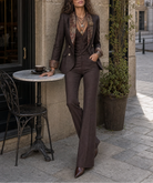 Women's Tailored Herringbone Blazer with Floral Lapel Print 3