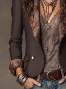 Women's Tailored Herringbone Blazer with Floral Lapel Print 6