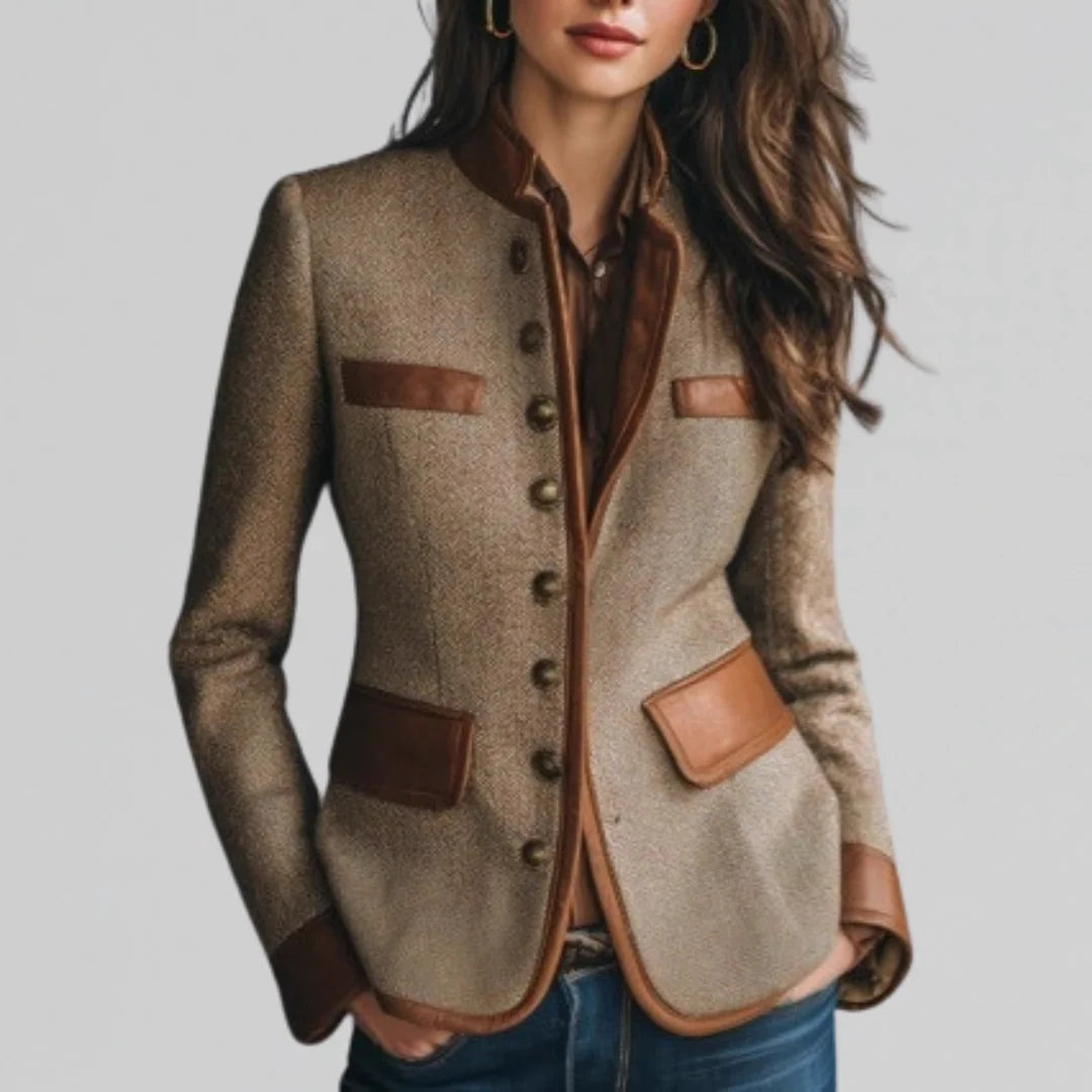 Women's Tailored Tweed Jacket with Faux-Leather Trim 0