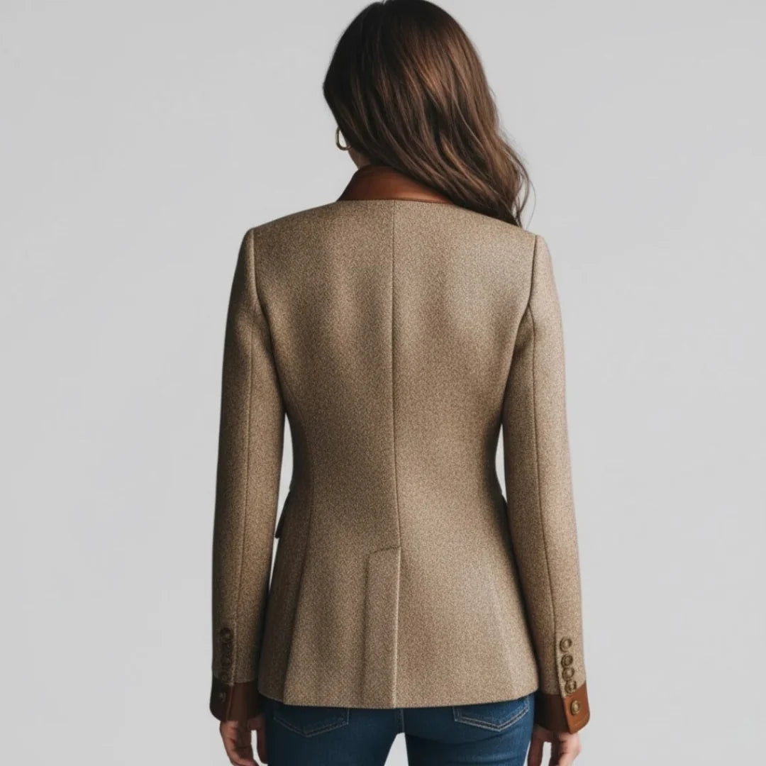 Women's Tailored Tweed Jacket with Faux-Leather Trim 1