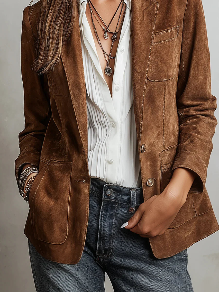 Women's Tailored Vintage-Inspired Faux Suede Jacket 4